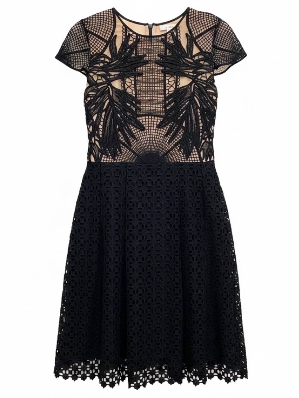ERDEM BLACK / NUDE SHIRLEY GUIPURE LACE AND BRODERIE ANGLAISE DRESS